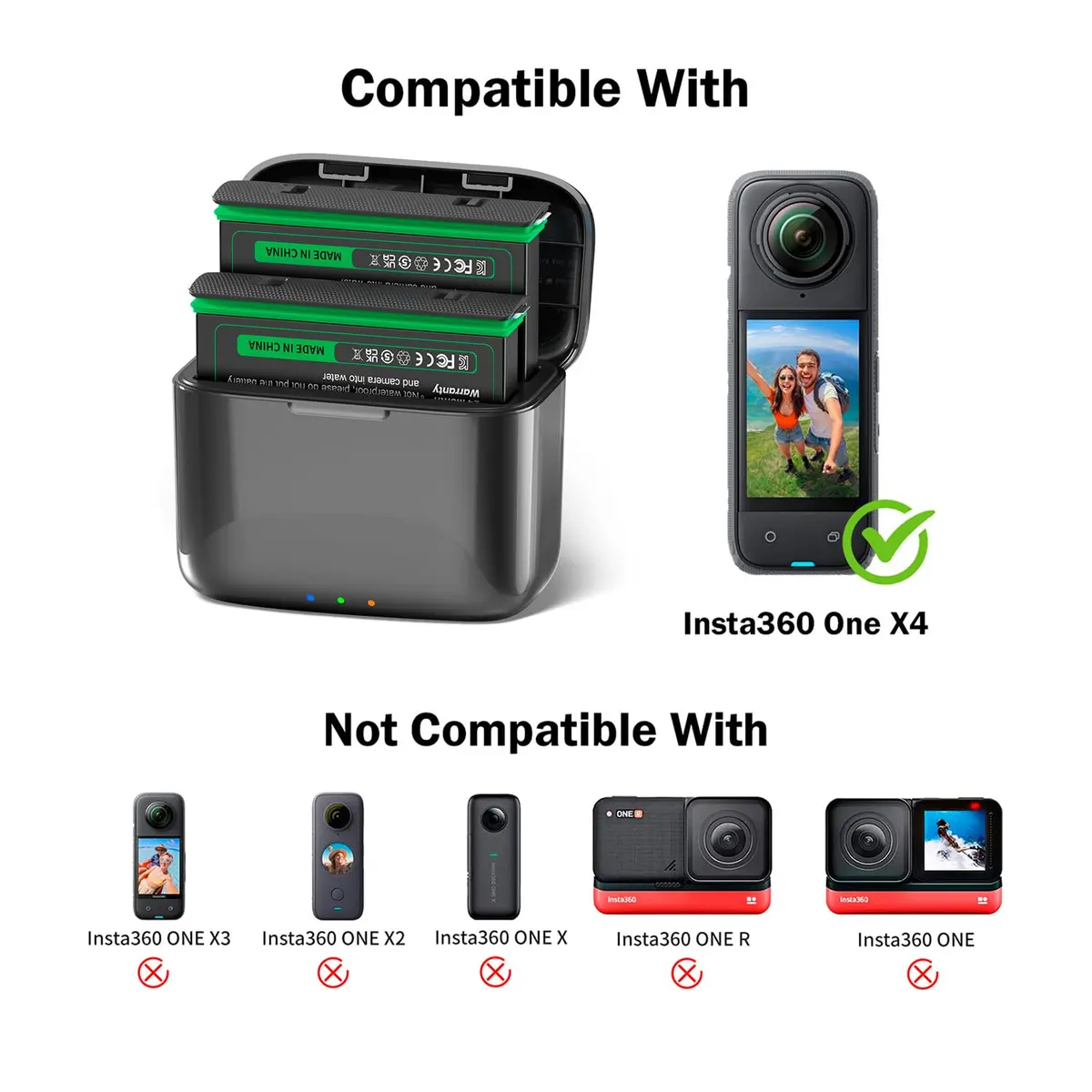 METACUCU 2500mAh Battery with Charger Hub for Insta360X4 Camera | 2-Pack - view 2