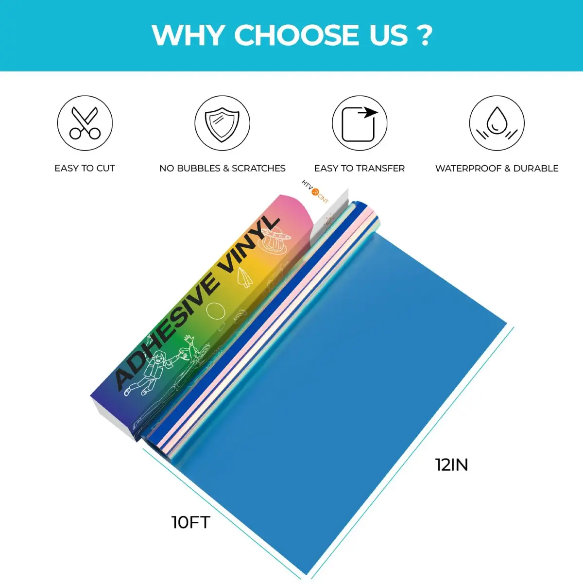 HTVRONT Holographic Opal Blue Permanent Vinyl Roll, 12" x 10FT | Waterproof, Easy Cut & Transfer - view 2