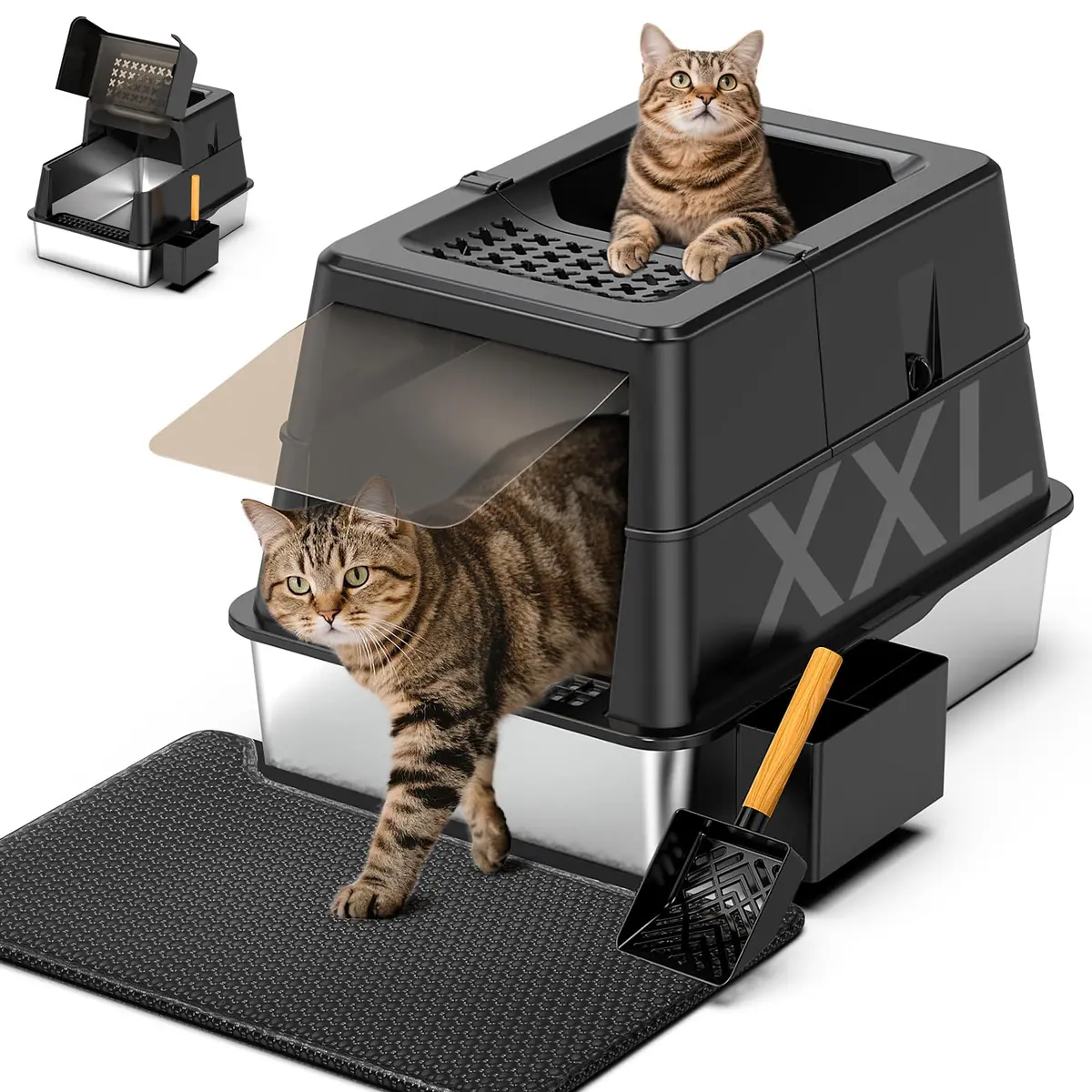 Mutrelenx XXL Stainless Steel Litter Box with Lid 27.5''x19.7''x19.3'' | Modular Design & Flip Lid, High Sided Cat Box, Easy to Clean - main product image