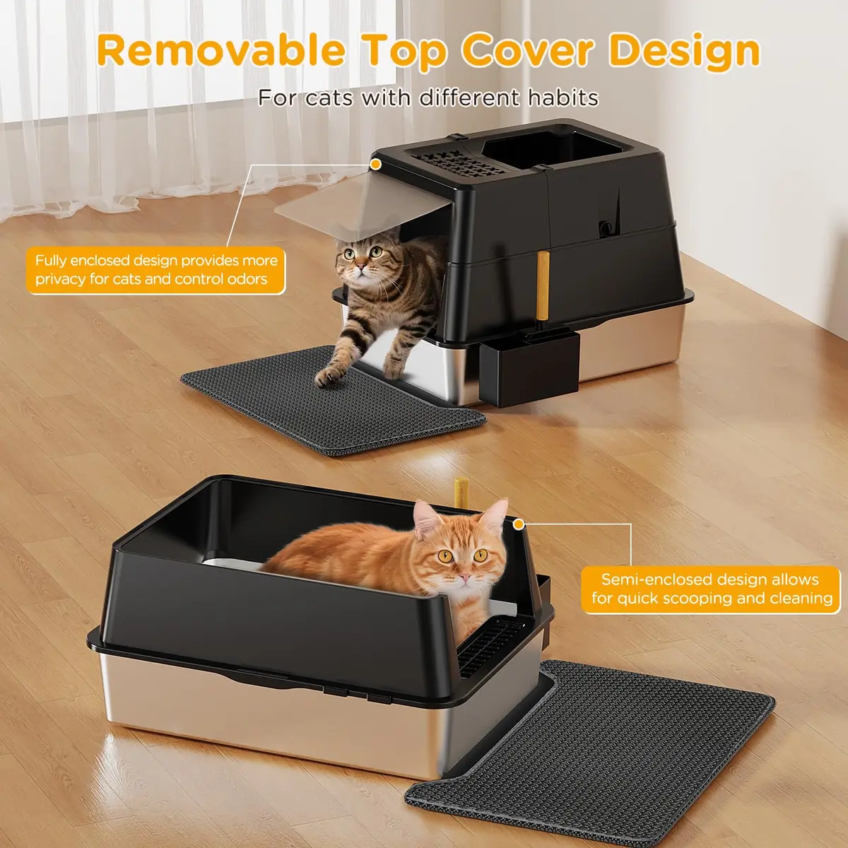 Mutrelenx XXL Stainless Steel Litter Box with Lid 27.5''x19.7''x19.3'' | Modular Design & Flip Lid, High Sided Cat Box, Easy to Clean - view 5