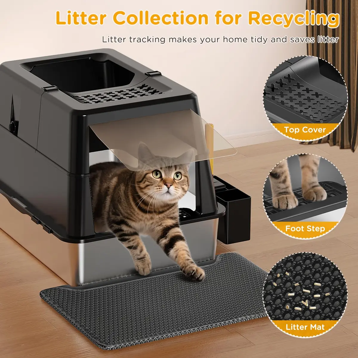 Mutrelenx XXL Stainless Steel Litter Box with Lid 27.5''x19.7''x19.3'' | Modular Design & Flip Lid, High Sided Cat Box, Easy to Clean - view 6