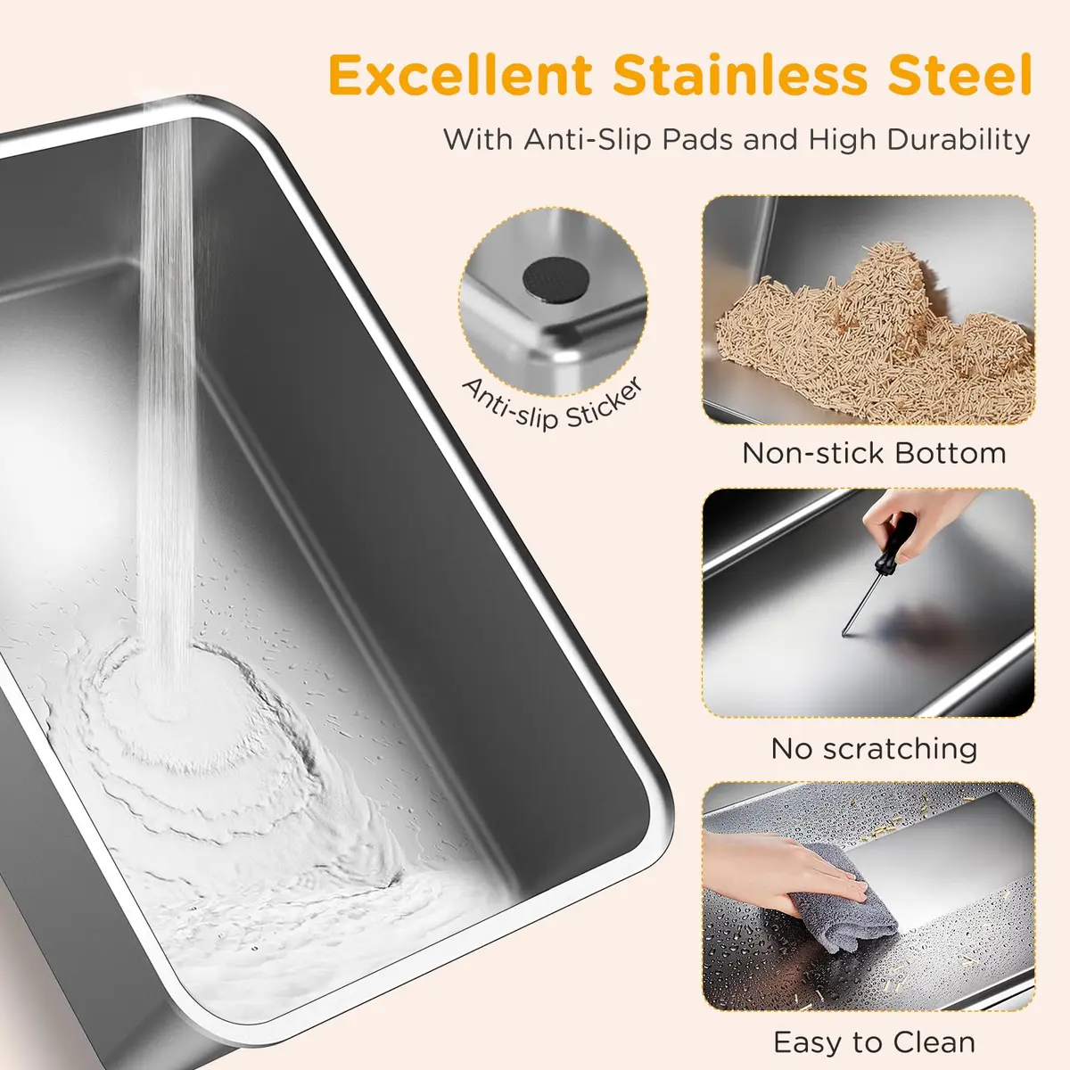 Mutrelenx XXL Stainless Steel Litter Box with Lid 27.5''x19.7''x19.3'' | Modular Design & Flip Lid, High Sided Cat Box, Easy to Clean - view 7