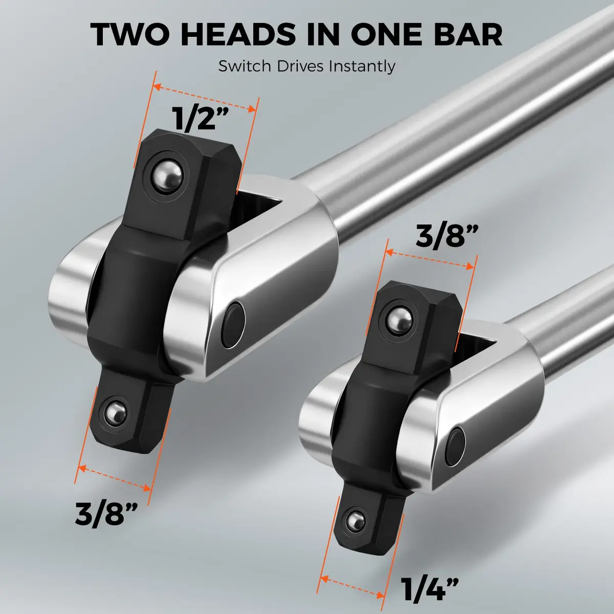 HORUSDY 10-Piece Dual-Drive Breaker Bar Set, Heavy-Duty Torque Kit with 360° Rotatable Head, Premium Cr-V Steel, Spring-loaded Detent Ball, Extension Bars & Socket Adapters, Durable Storage Case | 10-Piece Heavy-Duty Wrench Set - view 2