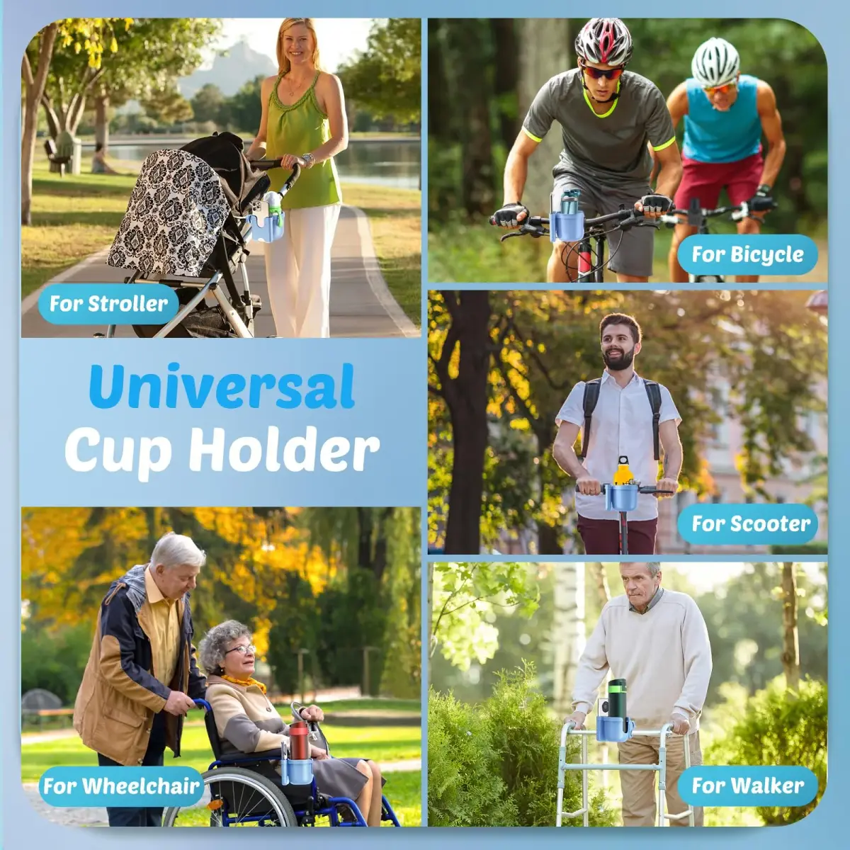 Guiseapue Universal Stroller Cup Holder with Phone Mount, Blue | Fits 0.55"-1.7" Handlebars - view 6