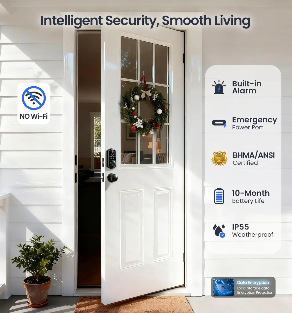 Veise VE017-K Fingerprint Smart Front Lock with Knob Set | APP, Matte Black, IP55 Weather Resistant - view 5