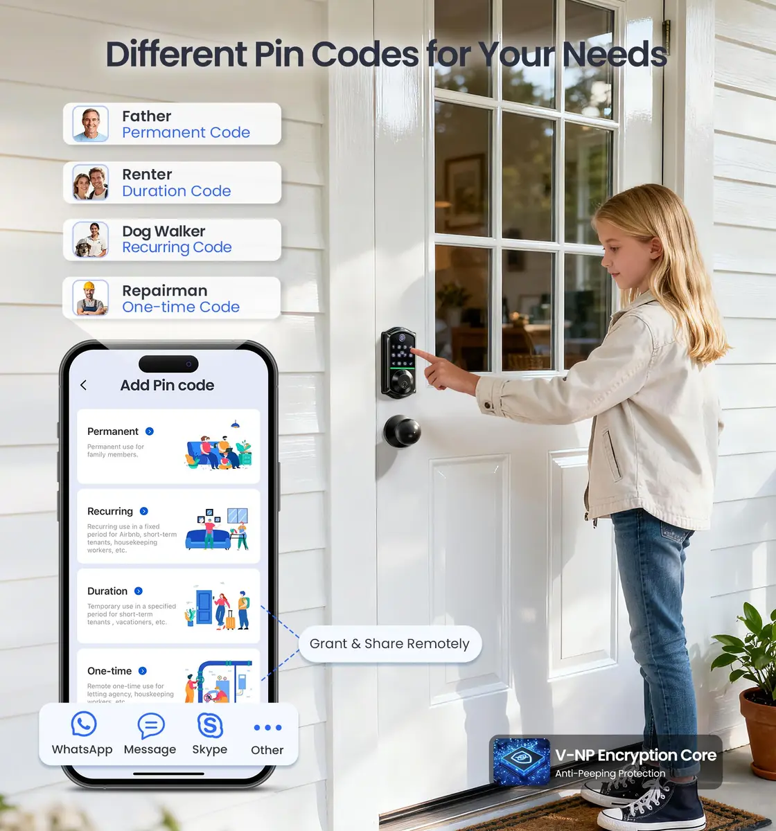 Veise VE017-K Fingerprint Smart Front Lock with Knob Set | APP, Matte Black, IP55 Weather Resistant - view 4