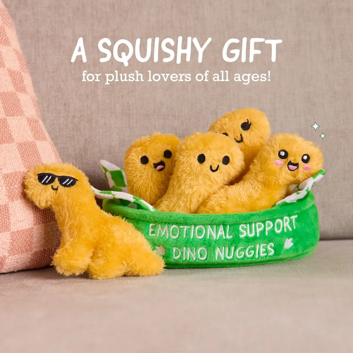 Relatable Emotional Support Dino Nuggies Plush Set with Basket | ASTM-Tested Toy Figure - view 2
