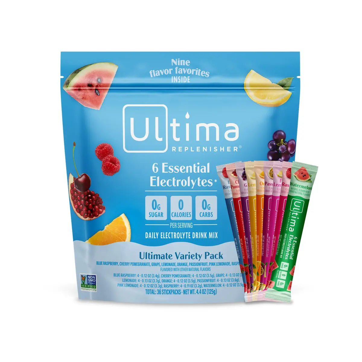 Ultima Replenisher Ultimate Variety Electrolyte Packets, 36 Stickpacks | Sugar-Free Hydration with 6 Key Electrolytes & Minerals - main product image