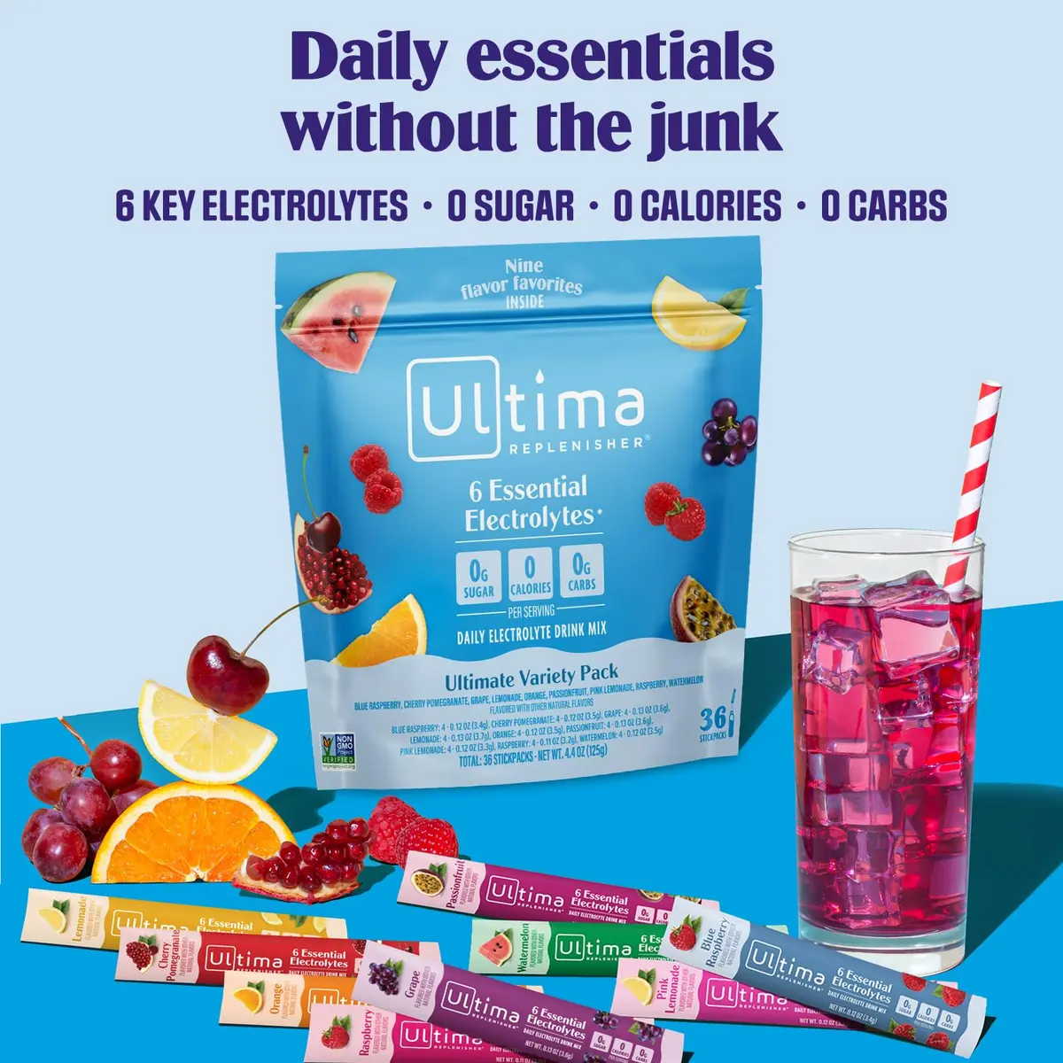 Ultima Replenisher Ultimate Variety Electrolyte Packets, 36 Stickpacks | Sugar-Free Hydration with 6 Key Electrolytes & Minerals - view 2