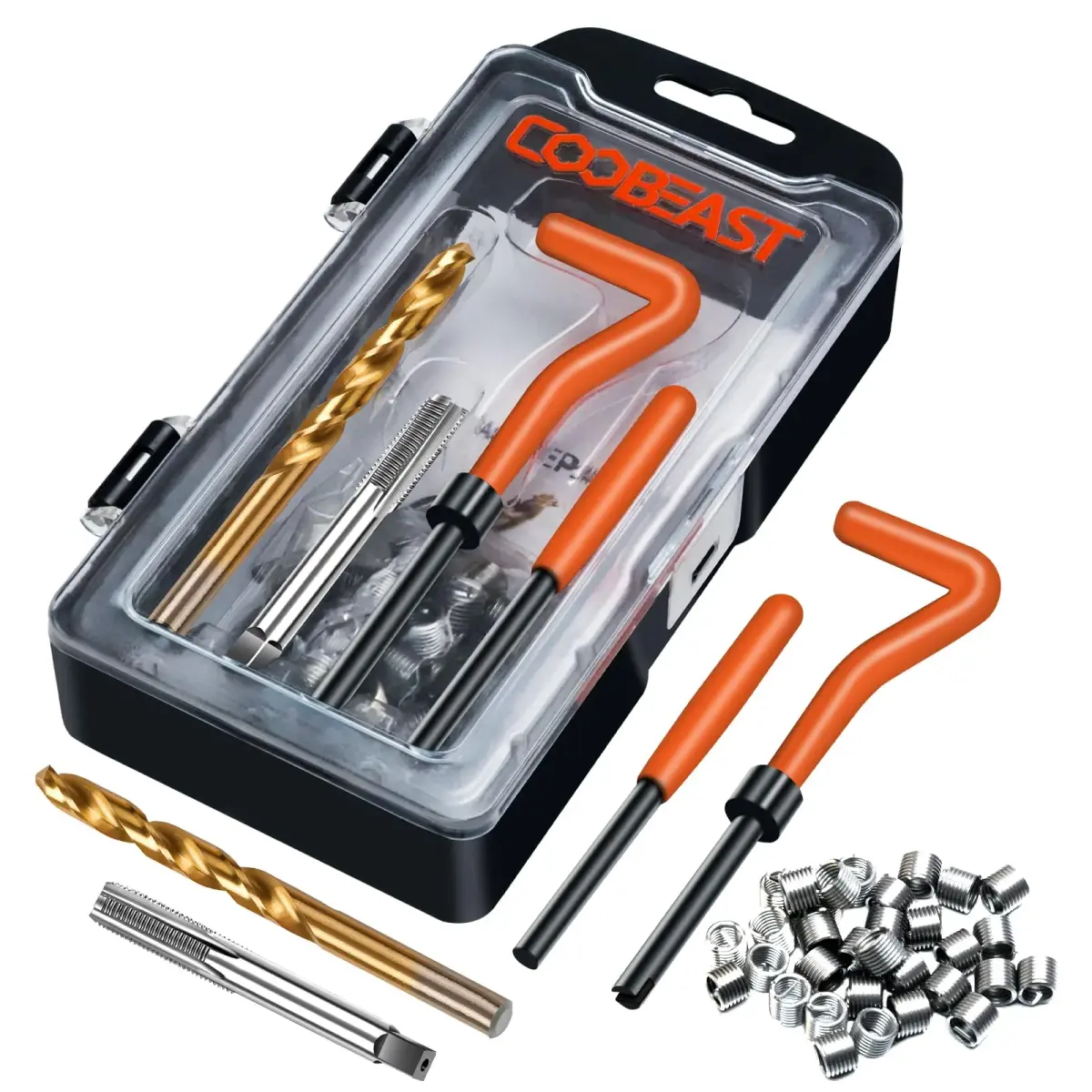Coobeast M8x1.25 Thread Repair Kit with 30pcs 304 Stainless Steel Inserts | Professional Helicoil Rethreading Tool Set for Automotive Engine - main product image