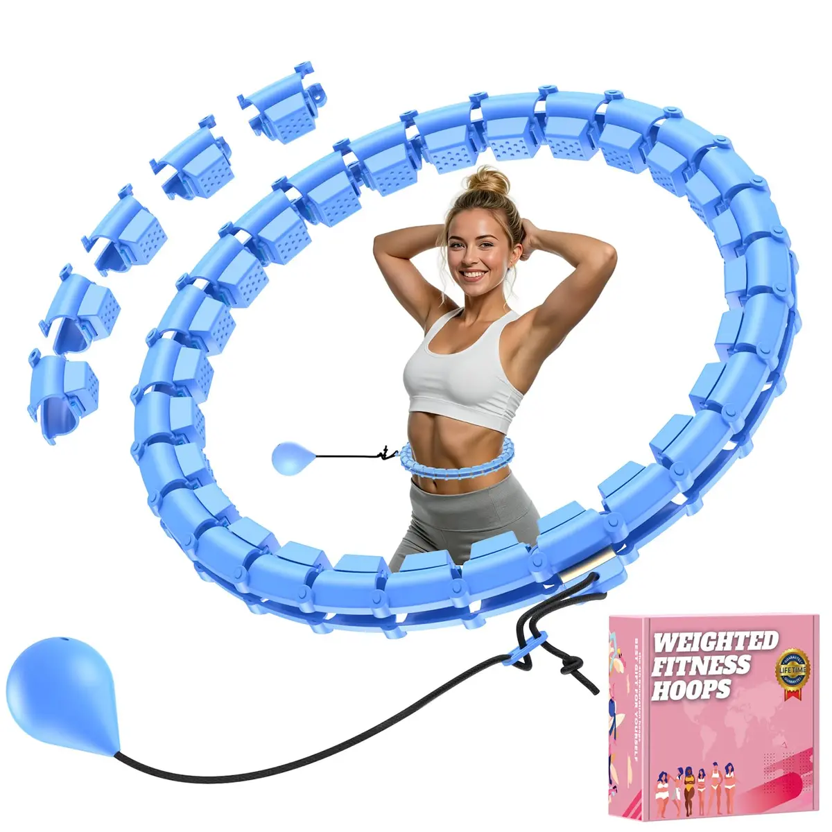 Gkyet Quiet Hula Circle Hoops,65 inch 32 Knots Plus Size Hula Infinity Fitness Detachable Hoops | Suitable for Beginners - main product image