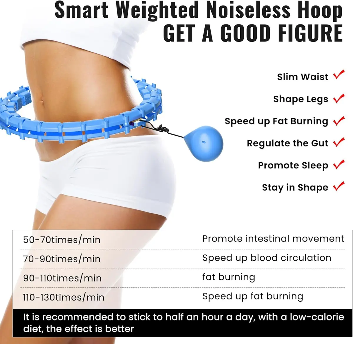 Gkyet Quiet Hula Circle Hoops,65 inch 32 Knots Plus Size Hula Infinity Fitness Detachable Hoops | Suitable for Beginners - view 6