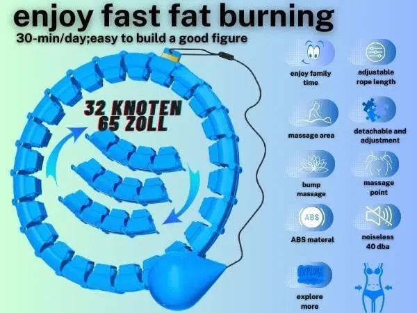 Gkyet Quiet Hula Circle Hoops,65 inch 32 Knots Plus Size Hula Infinity Fitness Detachable Hoops | Suitable for Beginners - view 8