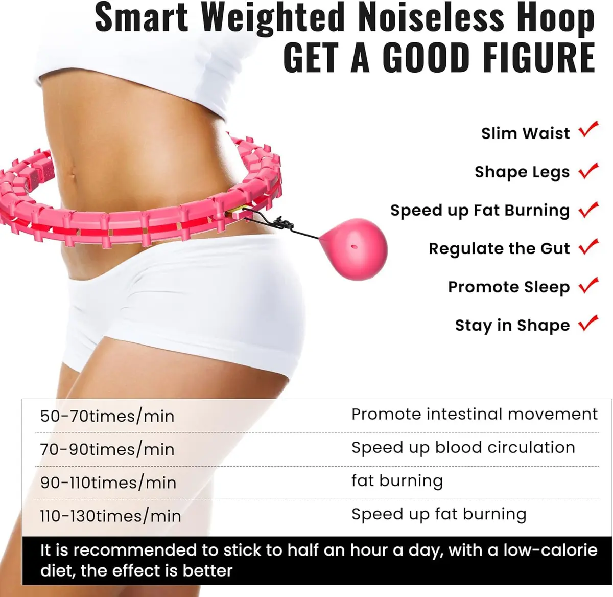Gkyet Quiet Hula Circle Hoops,65 inch 32 Knots Plus Size Hula Infinity Fitness Detachable Hoops | Suitable for Beginners - view 6