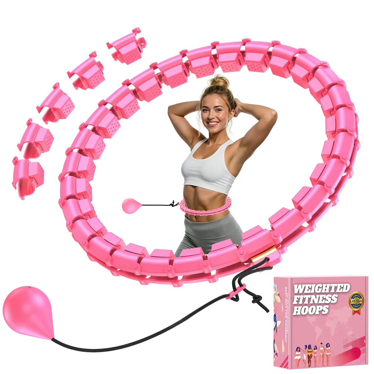 Gkyet Quiet Hula Circle Hoops,65 inch 32 Knots Plus Size Hula Infinity Fitness Detachable Hoops | Suitable for Beginners - main product image