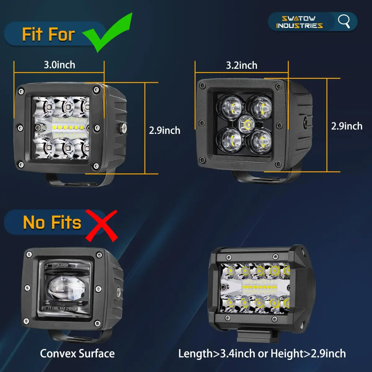 SWATOW INDUSTRIES Yellow 3 Inch LED Light Bar Covers (2-Pack) | Protects Pod Lights in Fog & Rain - view 5