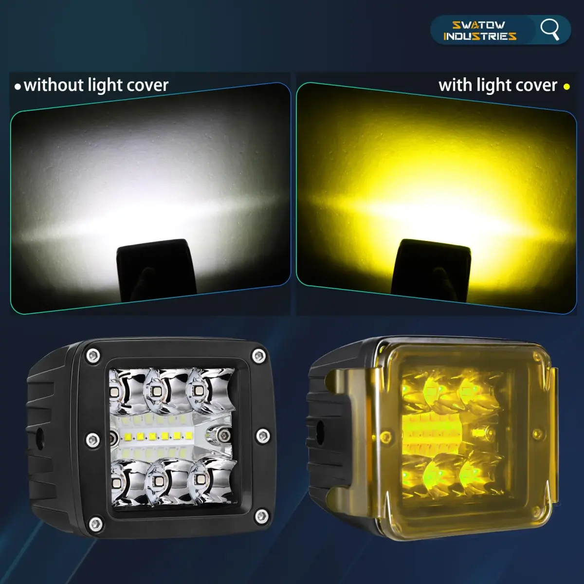 SWATOW INDUSTRIES Yellow 3 Inch LED Light Bar Covers (2-Pack) | Protects Pod Lights in Fog & Rain - view 2