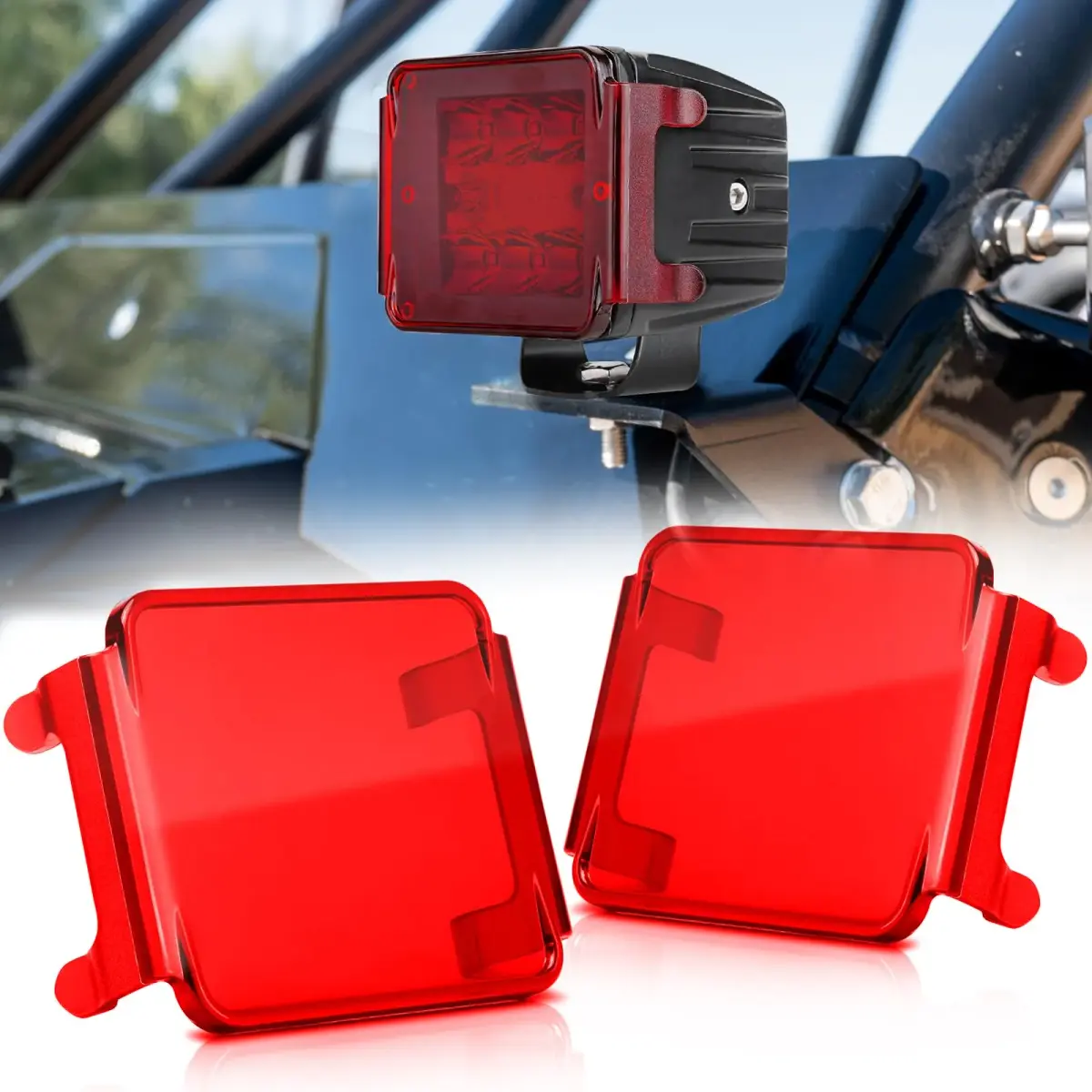SWATOW INDUSTRIES Red 3 Inch LED Pod Covers Pair | Warning Light Safety Signal Covers - view 8