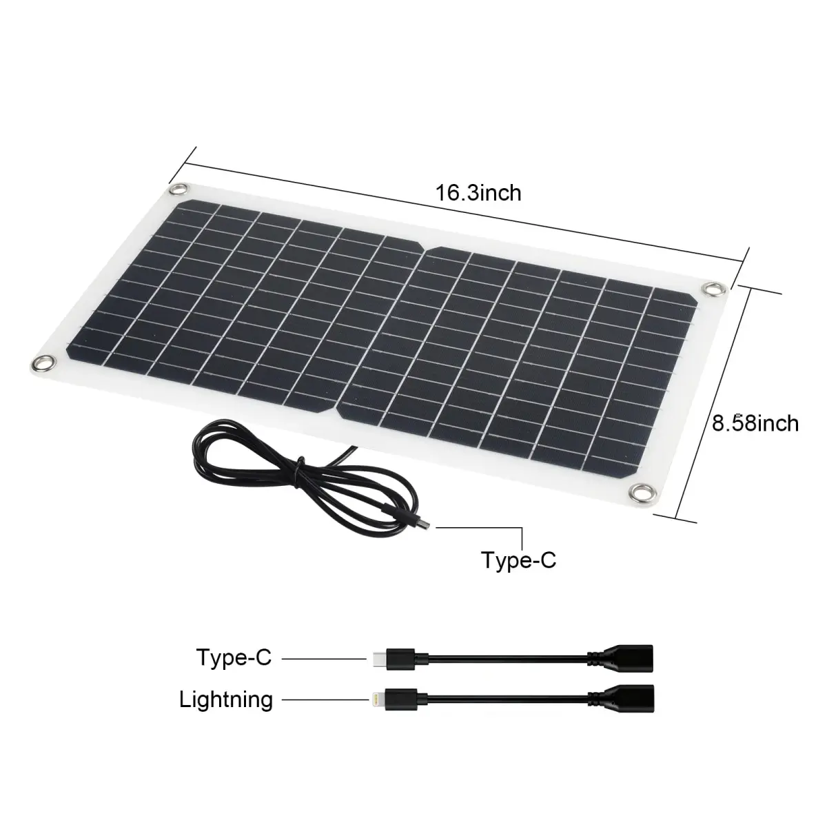 Soshine 15W 5V Solar Panel 2.0 Flexible Waterproof USB C Solar Charger 42.49cm (16.73in) | High-Efficiency Monocrystalline Output - view 5