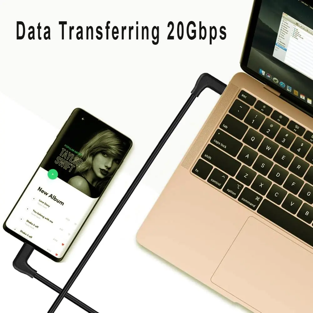 QCEs Right Angle USB C to USB C Cable 3.3Ft (1m) | 20Gbps Data, 4K Video, 100W Charging - view 7