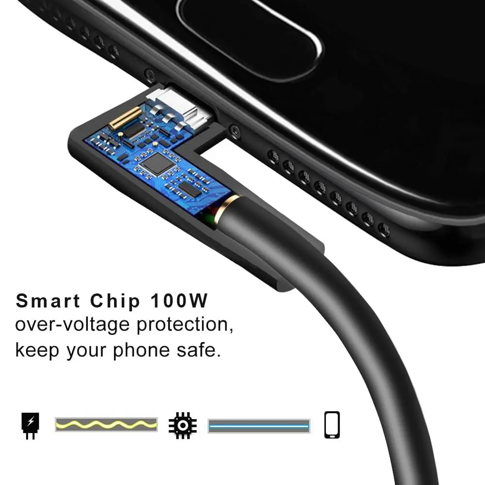 QCEs Right Angle USB C to USB C Cable 3.3Ft (1m) | 20Gbps Data, 4K Video, 100W Charging - view 4