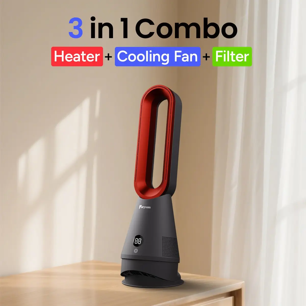 Faryuan Bladeless Fan, 25 Inch | Heating & Cooling & Filter Combo Tower Fan 80° Oscillating - view 2