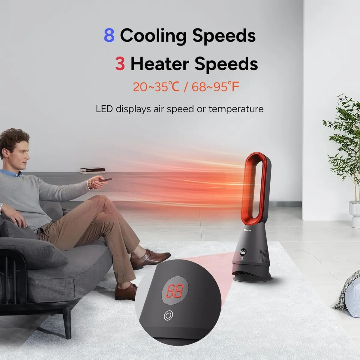 Faryuan Bladeless Fan, 25 Inch | Heating & Cooling & Filter Combo Tower Fan 80° Oscillating - view 4