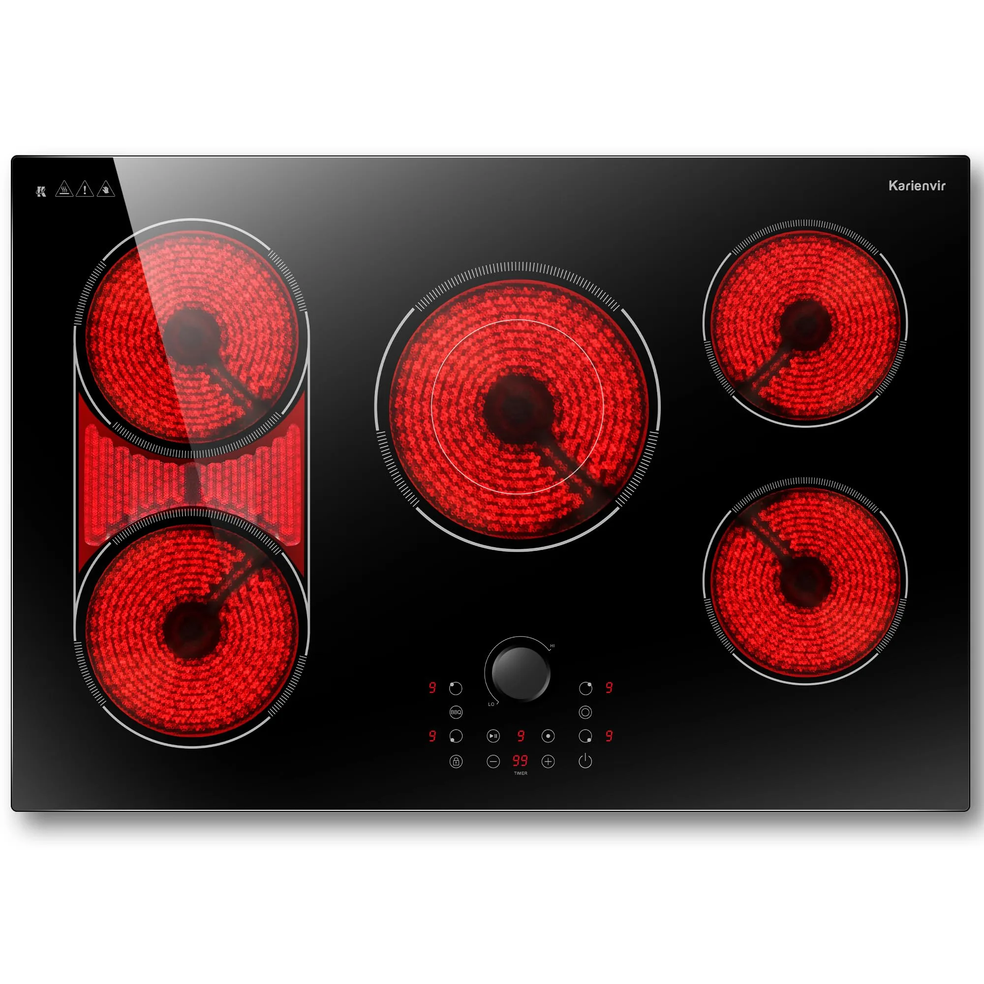 Karienvir 30 Inch Electric Cooktop 5 Burners with BBQ Zone, 8600W, 220-240V Hardwired | Authentic USA Import for Indian Kitchens - main product image