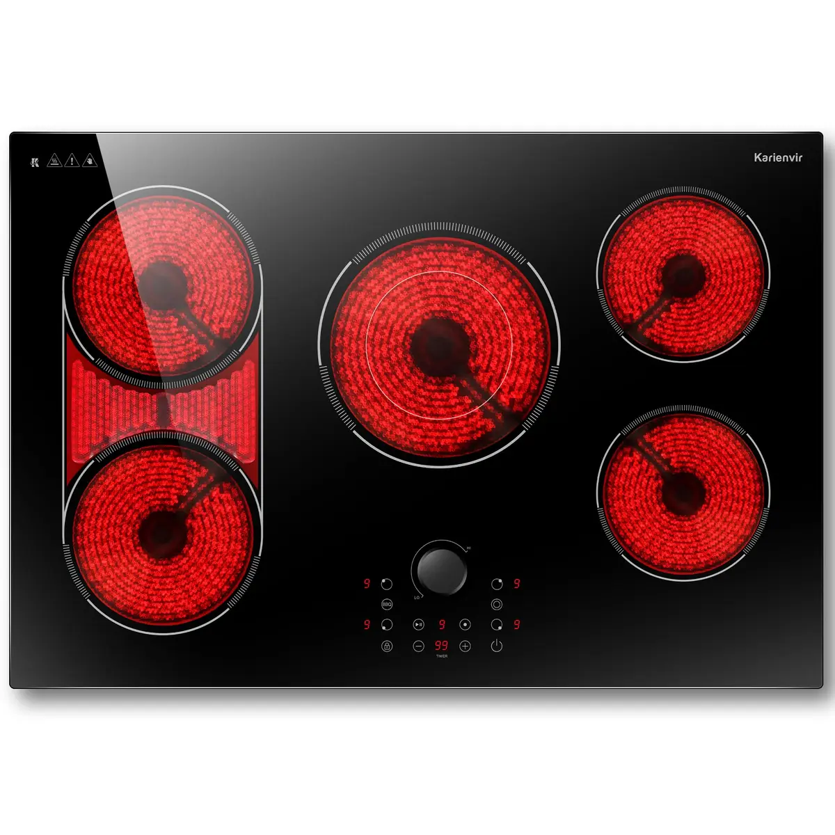 Karienvir 30 Inch Electric Cooktop 8600W | 5 Burners, Expandable Zone, 220-240V Hardwired - main product image