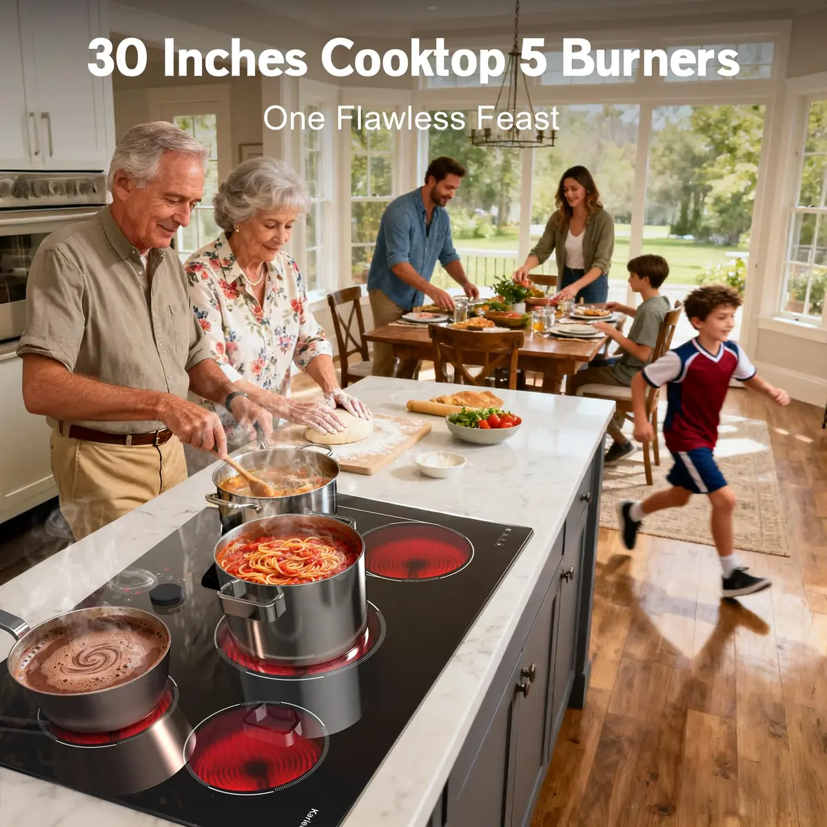 Karienvir 30 Inch Electric Cooktop 8600W | 5 Burners, Expandable Zone, 220-240V Hardwired - view 2