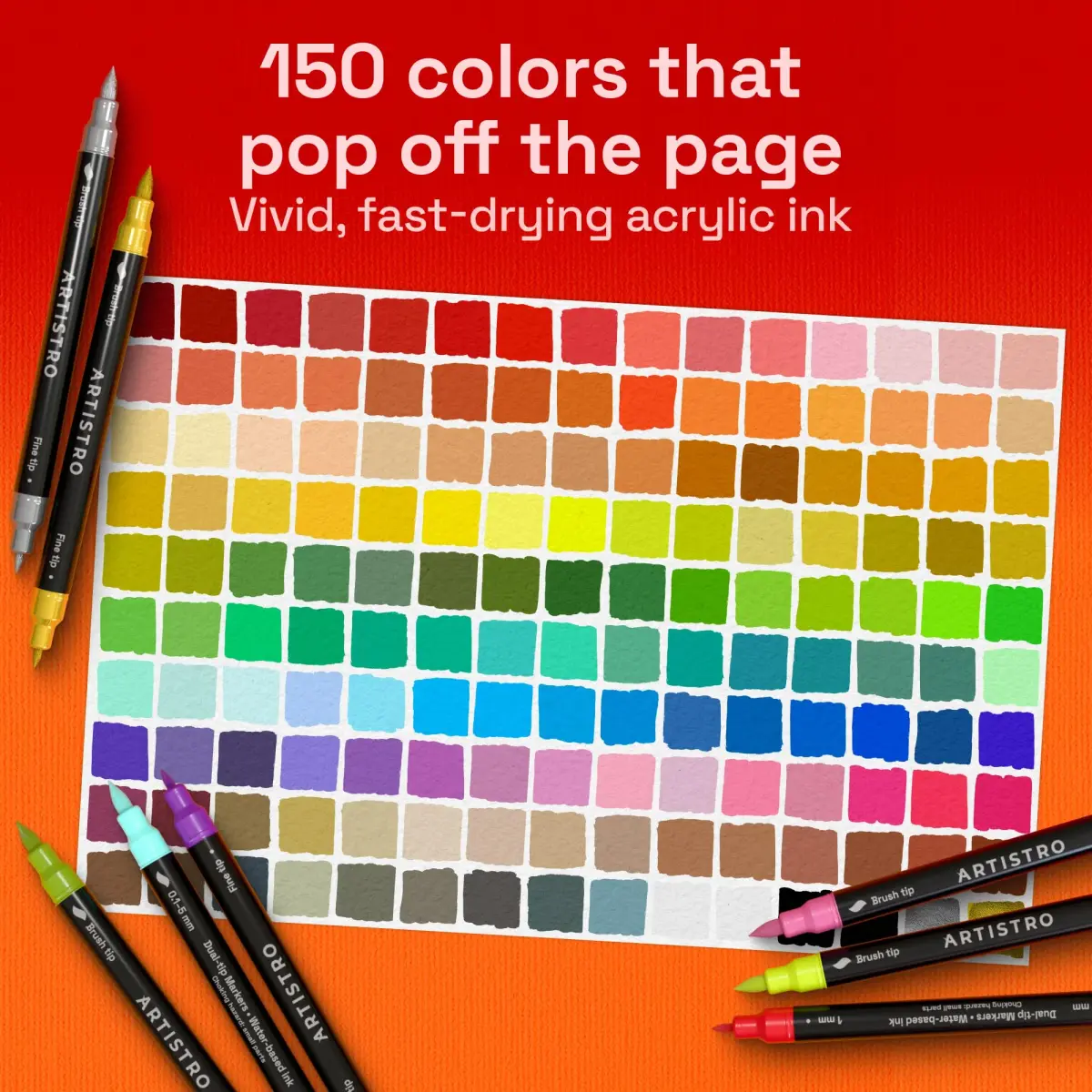 ARTISTRO 150 Acrylic Dual-Tip Glass Marker Pens for Wine Glasses, Tumblers & Ceramics | 150-Count Multicolor Set - view 3