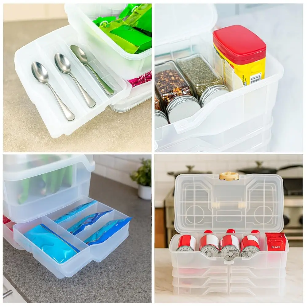 Best Kept Portable Kitchen Organizer Case with Lid & Trays, White 39cm (15" L x 8.5" W x 9" H) | For Utensils, Spices, Pantry & Travel - view 6