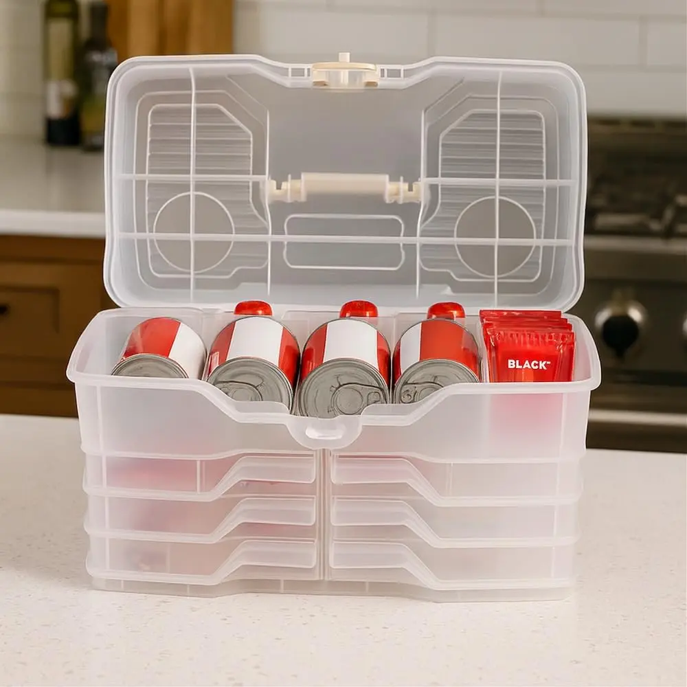 Best Kept Portable Kitchen Organizer Case with Lid & Trays, White 39cm (15" L x 8.5" W x 9" H) | For Utensils, Spices, Pantry & Travel - view 2