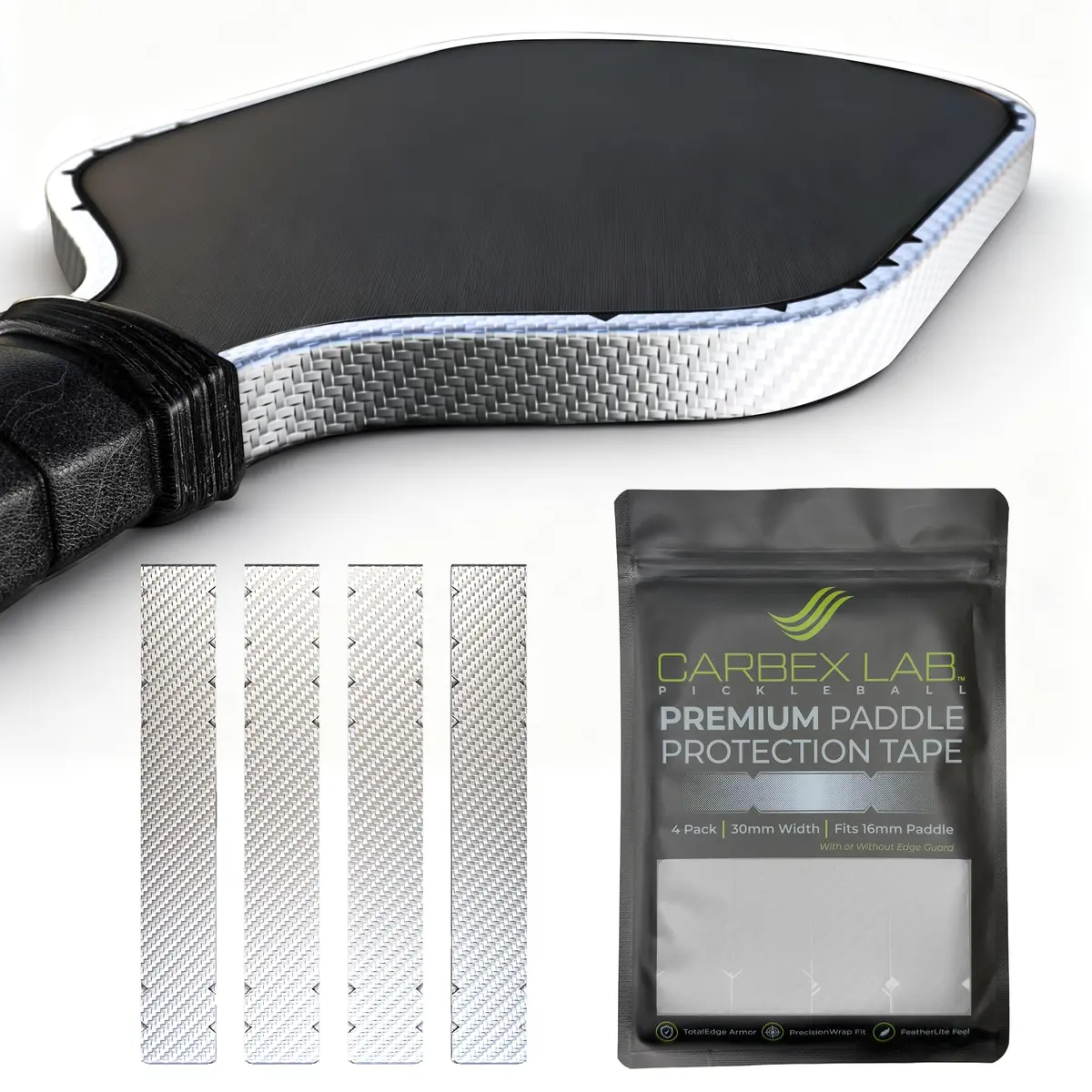 Carbex Lab Pickleball Edge Guard Tape – Carbon Silver – 30mm Width for 16mm Paddle | Lightweight, Durable Shield - main product image