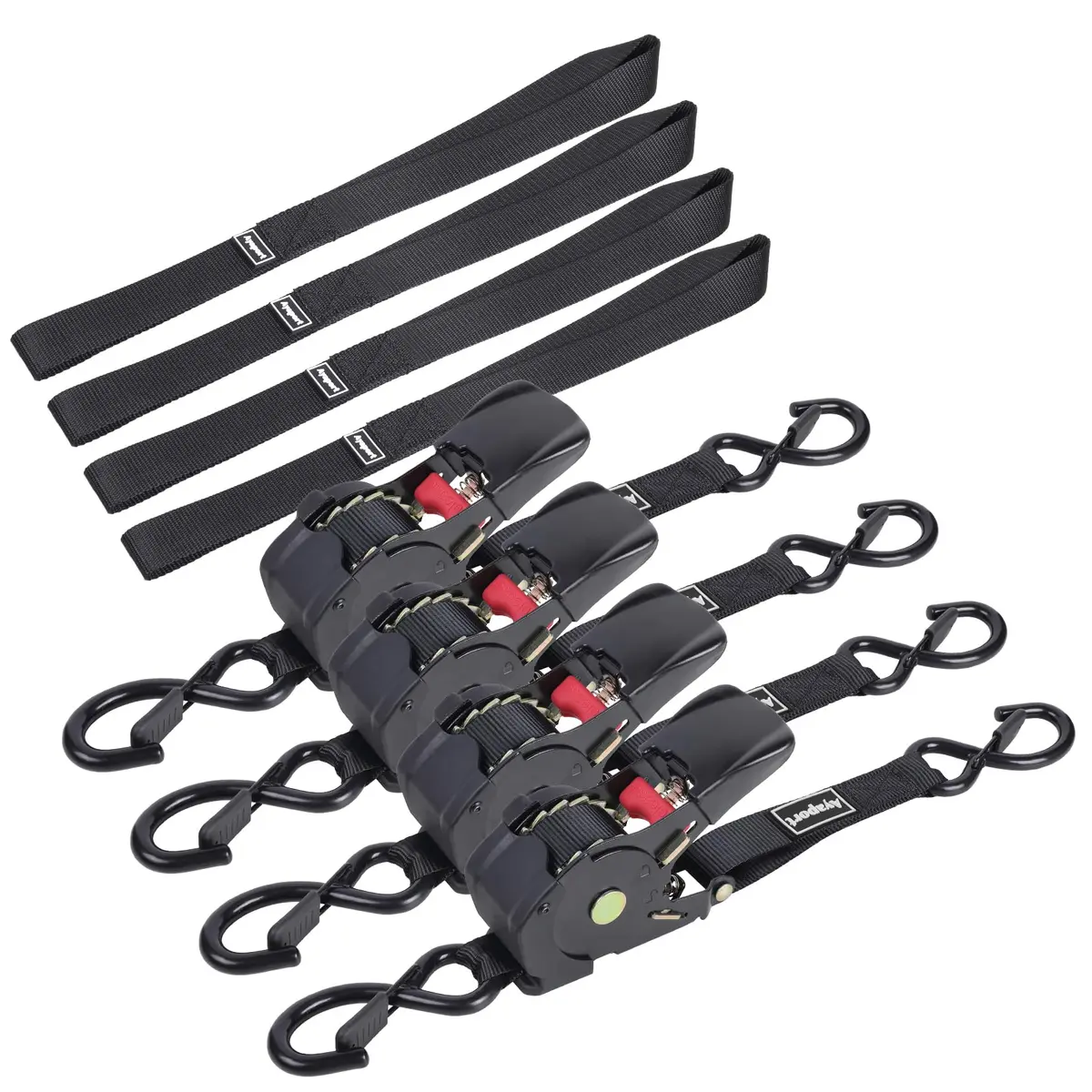 Ayaport Retractable Ratchet Straps 1in x 12.5ft (3.81m) – 4 Pack, 1200lbs Break Strength, Self-Retracting Tie-Downs with S-Hooks - main product image