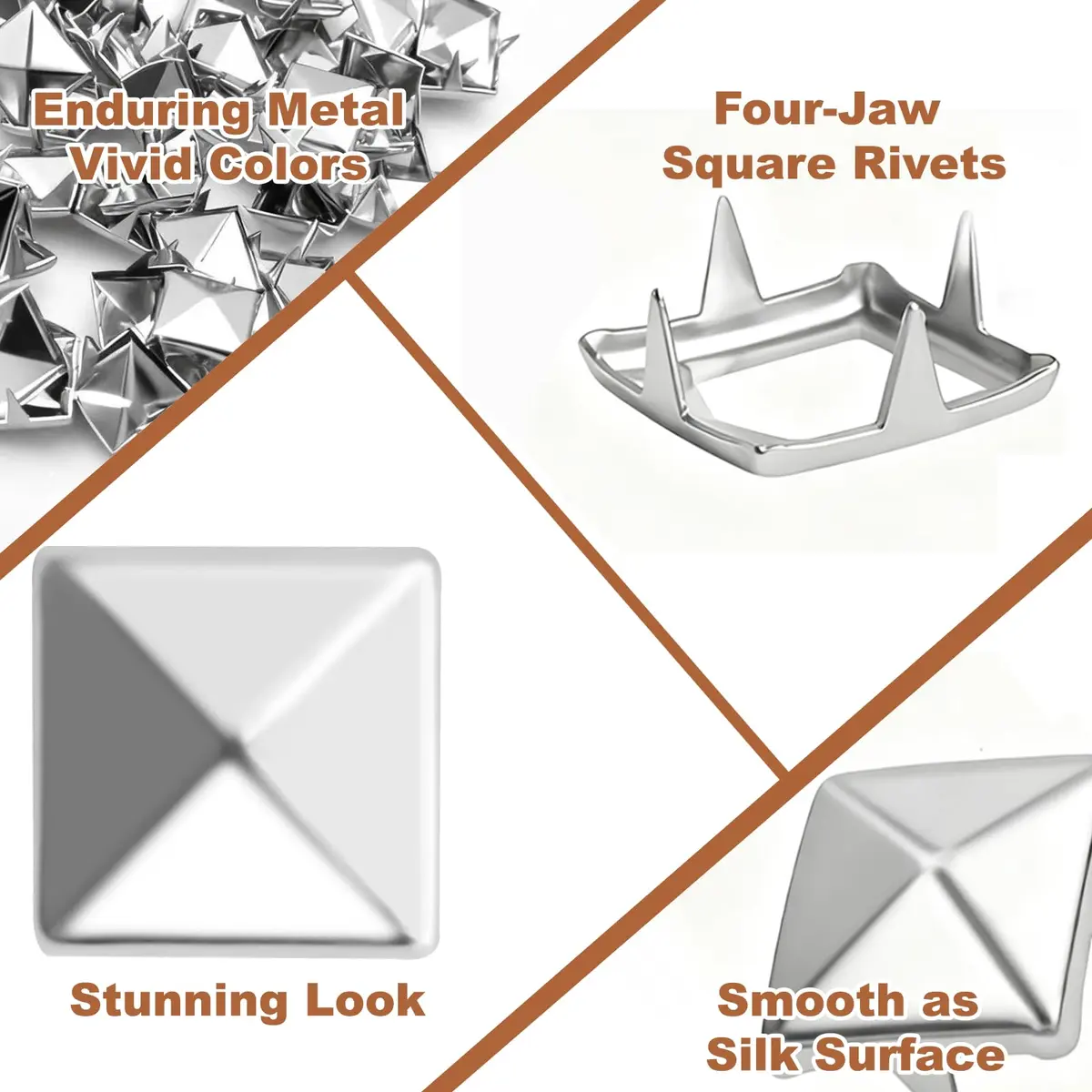XIAEQOH 500PCS 10mm 4-Prong Square Spikes | Silver Metal Pyramid Studs for Crafts & Clothing - view 2