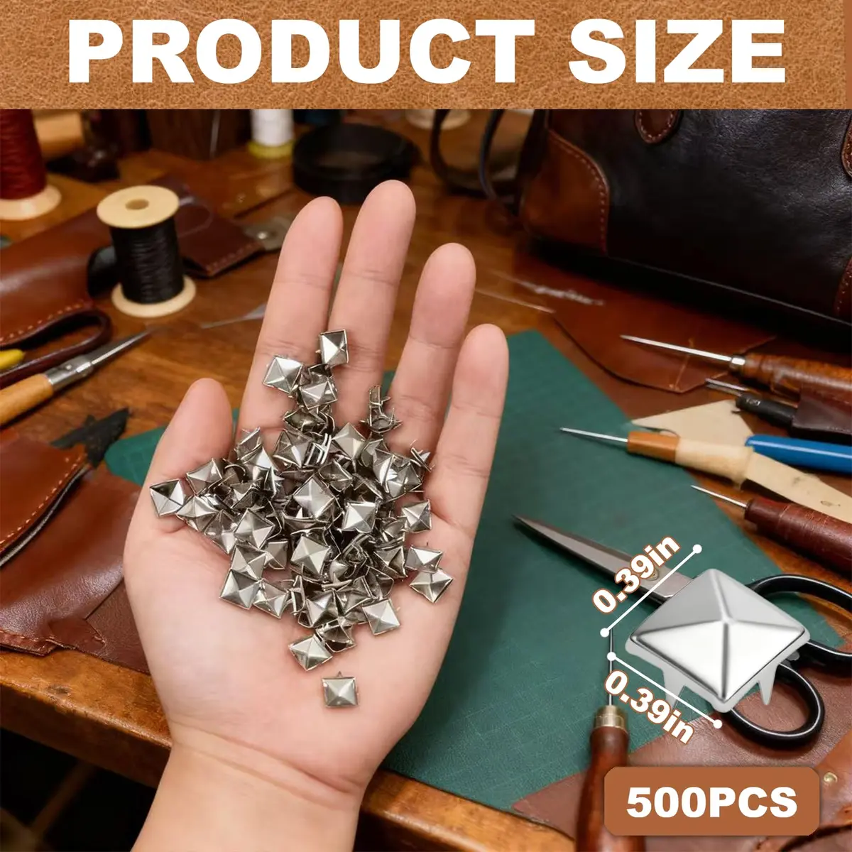 XIAEQOH 500PCS 10mm 4-Prong Square Spikes | Silver Metal Pyramid Studs for Crafts & Clothing - view 3