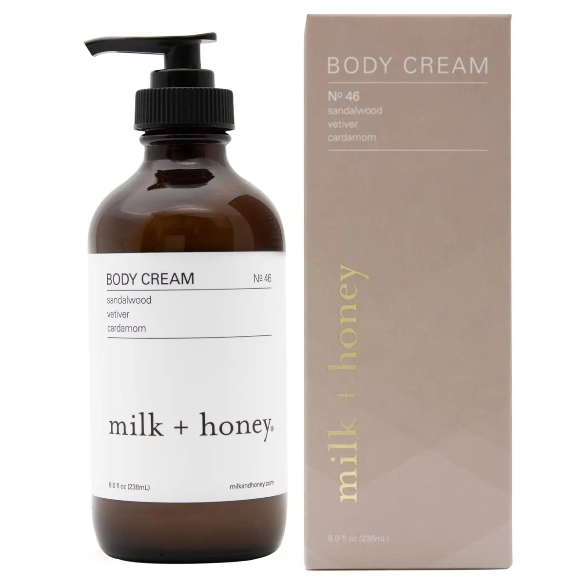 milk+honey No.46 Moisturizing Body Lotion, Sandalwood & Vetiver, 8 oz | Deep Hydration & Nourishment - main product image