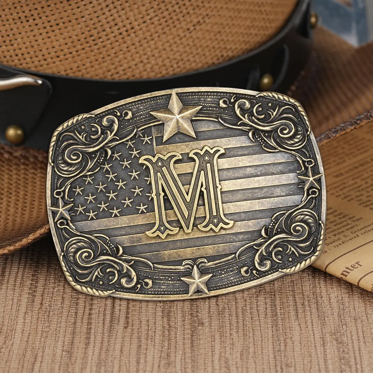 Flipslo Western Belt Buckle for Men Women Vintage Initial Letter M Cowboy Belt Buckle Texas Rodeo Buckle hebillas vaqueras para hombre - view 3