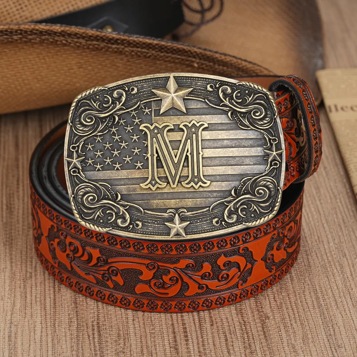 Flipslo Western Belt Buckle for Men Women Vintage Initial Letter M Cowboy Belt Buckle Texas Rodeo Buckle hebillas vaqueras para hombre - view 4