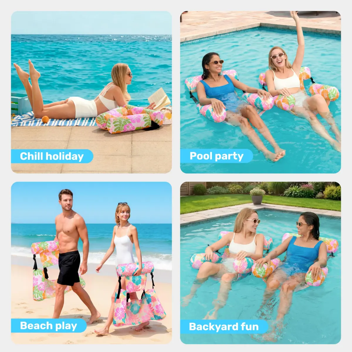 Sloosh Inflatable Pool Floats Lounge Chairs 2-Pack | 113 kg (250 lb) Weight Capacity - view 7