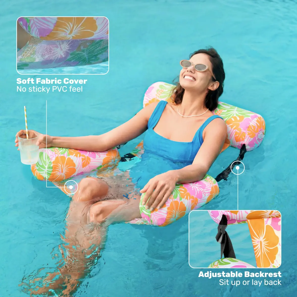 Sloosh Inflatable Pool Floats Lounge Chairs 2-Pack | 113 kg (250 lb) Weight Capacity - view 3