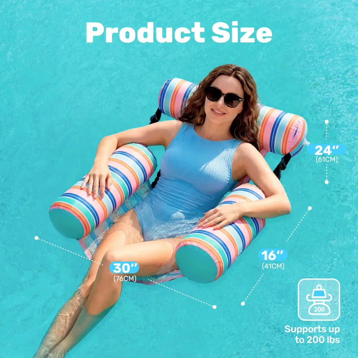 Sloosh Inflatable Pool Floats Adult 2-Pack | Blue, Light Green Stripes, 76cm x 41cm x 61cm (30"x16"x24") - view 4