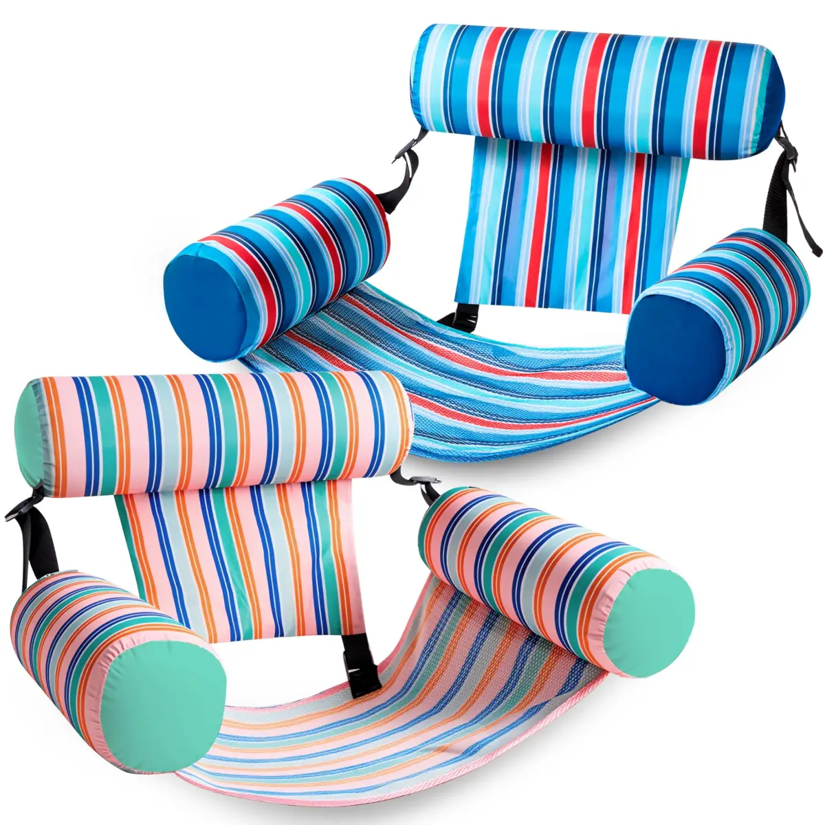 Sloosh Inflatable Pool Floats Adult 2-Pack | Blue, Light Green Stripes, 76cm x 41cm x 61cm (30"x16"x24") - main product image