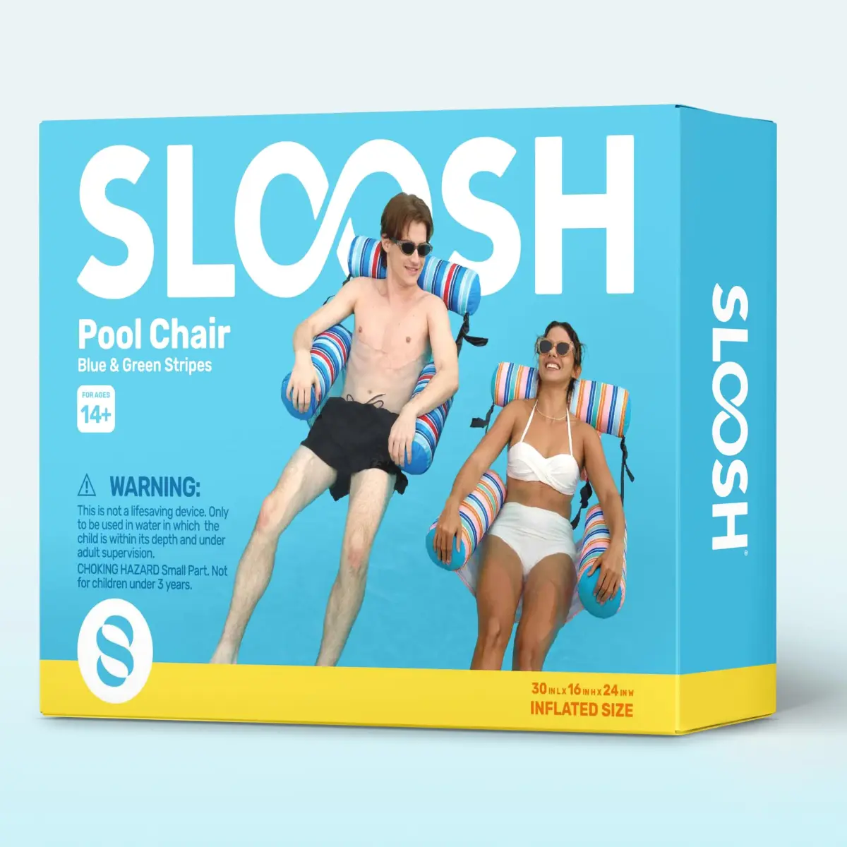 Sloosh Inflatable Pool Floats Adult 2-Pack | Blue, Light Green Stripes, 76cm x 41cm x 61cm (30"x16"x24") - view 8