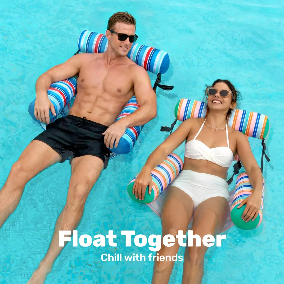 Sloosh Inflatable Pool Floats Adult 2-Pack | Blue, Light Green Stripes, 76cm x 41cm x 61cm (30"x16"x24") - view 2