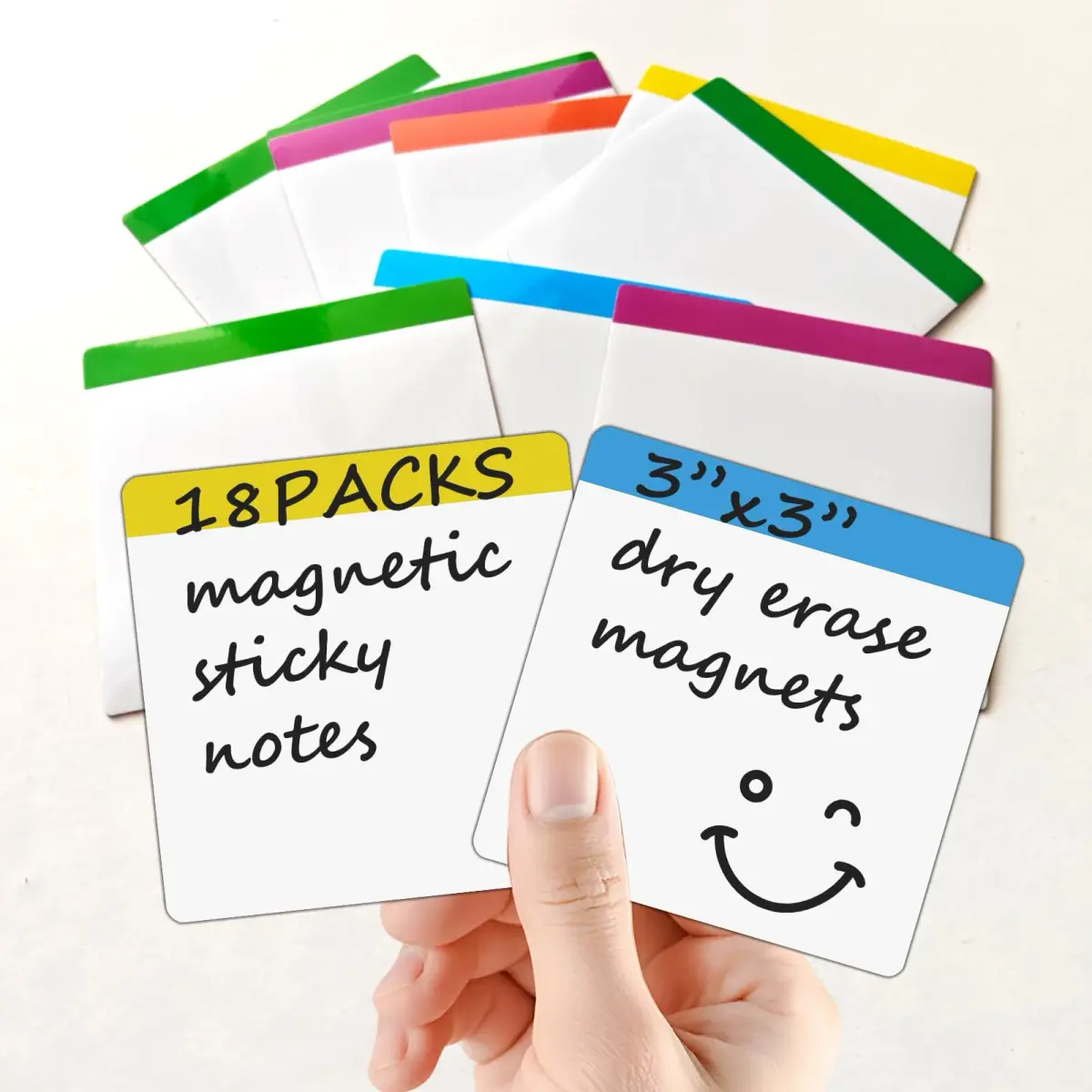NIUBIKLUS Magnetic Dry Erase Board Labels 3" x 3" (18 Pack) | Reusable Notes for Fridge, Locker, Cabinet - main product image