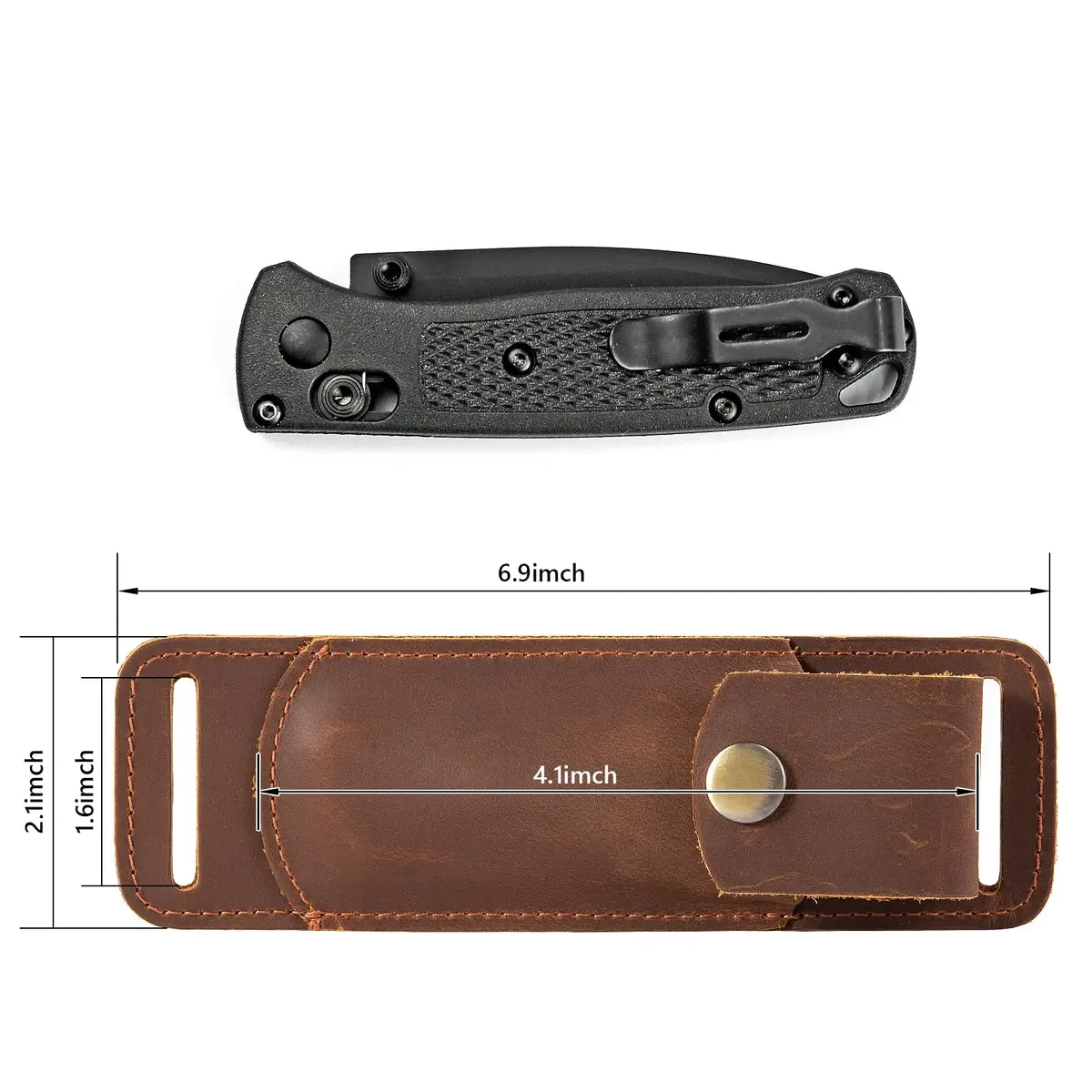 QCWN Leather Pocket Knife Sheath for Belt Loop Folding EDC Knife Holster Open Top Holder Case Fits 5 inch Folding Knife Buck 110 Western Belt Knife Holder Horizontal (Brown) | Durable Leather Design - view 5