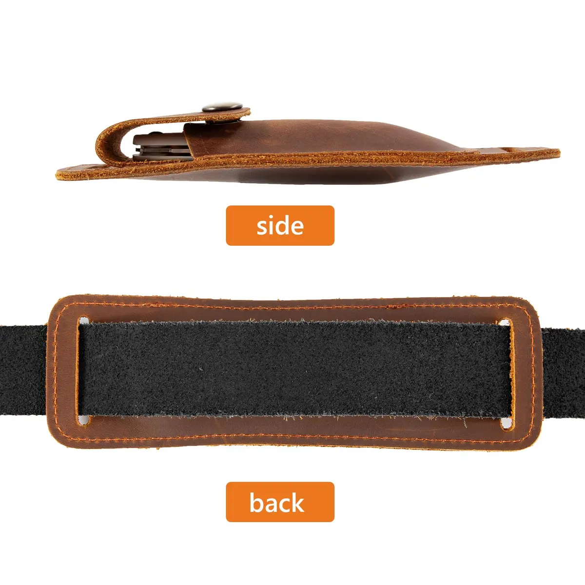 QCWN Leather Pocket Knife Sheath for Belt Loop Folding EDC Knife Holster Open Top Holder Case Fits 5 inch Folding Knife Buck 110 Western Belt Knife Holder Horizontal (Brown) | Durable Leather Design - view 7