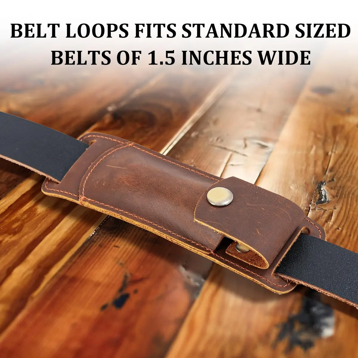 QCWN Leather Pocket Knife Sheath for Belt Loop Folding EDC Knife Holster Open Top Holder Case Fits 5 inch Folding Knife Buck 110 Western Belt Knife Holder Horizontal (Brown) | Durable Leather Design - view 3